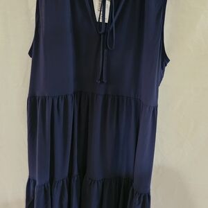Kate & Mallory Navy Ruffled Neckline Dress